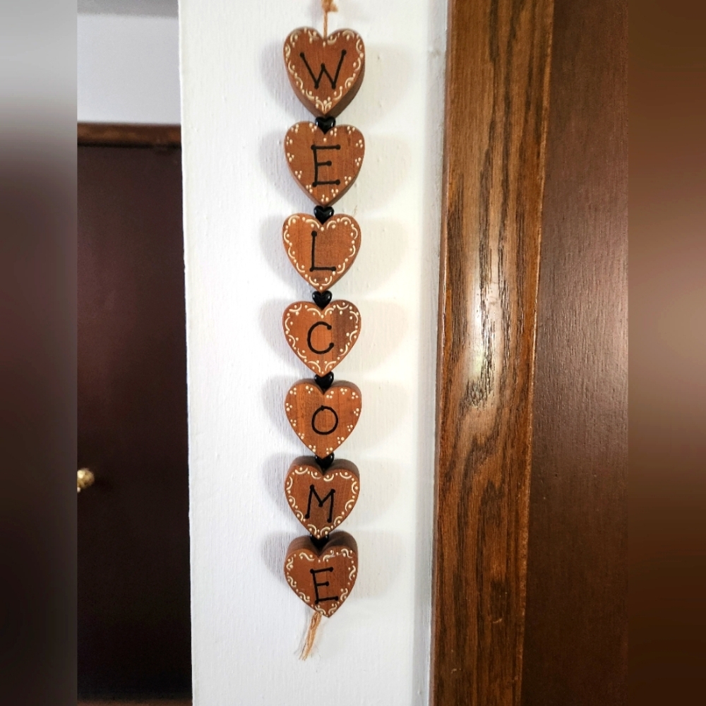 Hand Crafted Hanging Hearts Welcome.
